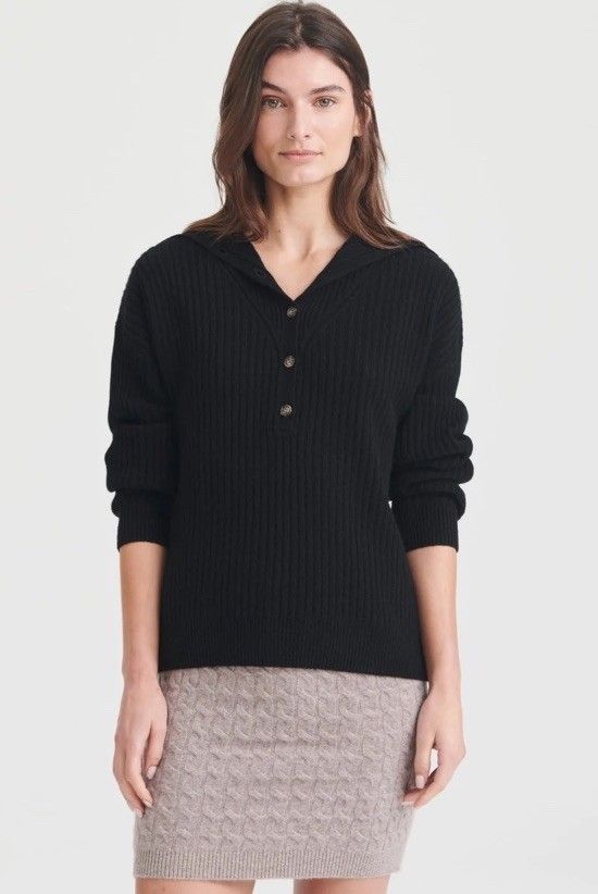 Naadam Nwt Womens Cashmino Half Button Sweater Black Size Medium